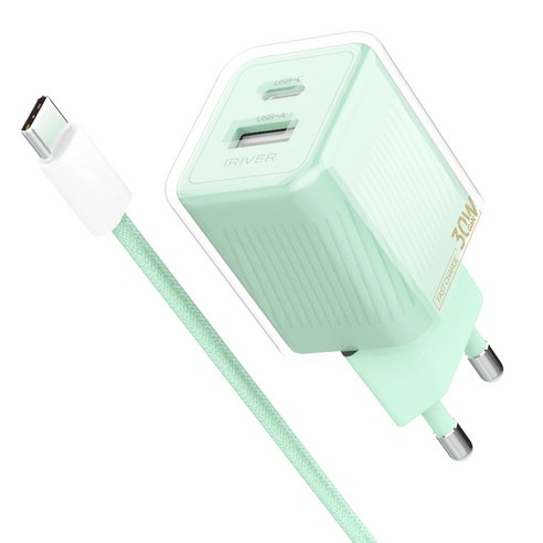 아이리버 30W 2포트 초고속 트윙클 가정용 충전기 IHA-GAN30WD, 스위트민트, 1개