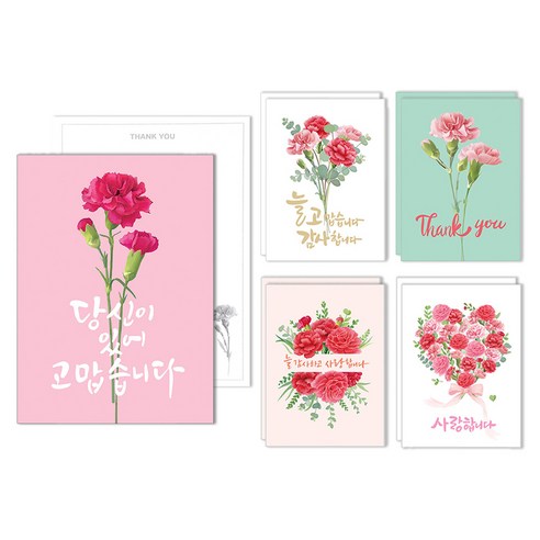 마음담아 카네이션 감사 엽서 5종 x 2p 세트, 1세트