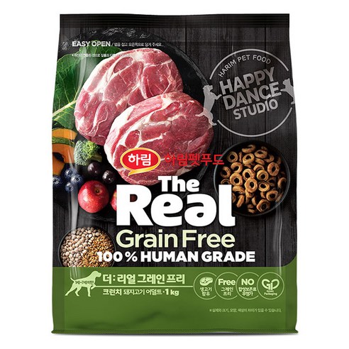 하림펫푸드 어덜트 강아지 더리얼 그레인프리 크런치 건식사료, 돼지, 1kg, 1개