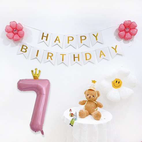 파티공구 왕관숫자 생일파티 세트, 핑크7, 1세트
