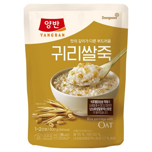 양반 귀리쌀죽 파우치, 1개, 400g