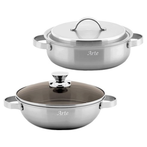 퀸센스 인덕션 아르떼 통 5중 냄비세트 2개, 은색, 전골 24cm + 궁중전골 24cm, 1세트