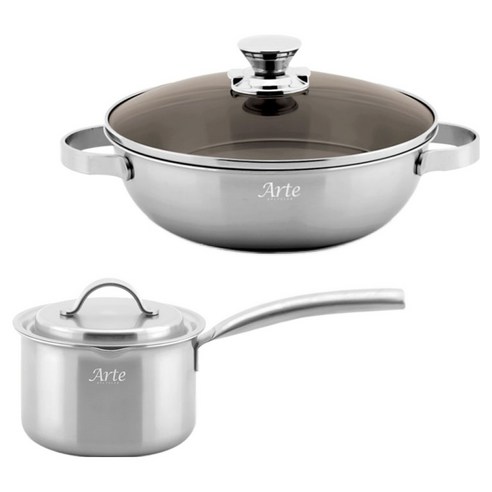 퀸센스 인덕션 아르떼 통 5중 냄비세트 2개, 은색, 편수 14cm + 궁중전골 24cm, 1세트