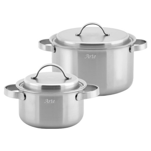 퀸센스 인덕션 아르떼 통 5중 냄비세트 2개, 은색, 양수 16cm + 양수 24cm, 1세트