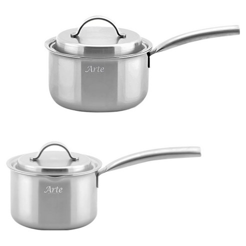 퀸센스 인덕션 아르떼 통 5중 냄비세트 2개, 은색, 편수 18cm + 편수 14cm, 1세트
