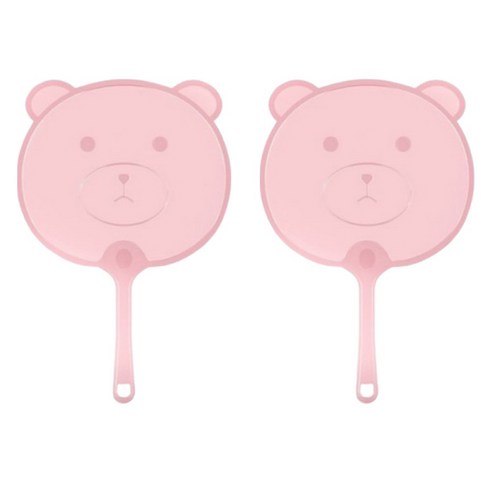 올하이 휴대용 여름 귀여운 PP 부채, 2개, 곰돌이핑크