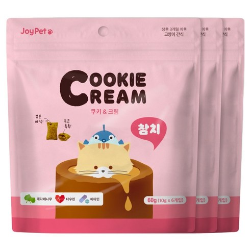 조이펫 고양이 쿠키 앤 크림 간식, 참치, 60g, 3개