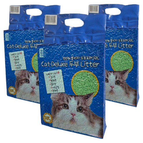 마마쇼 디럭스 가는입자 두부 고양이 모래, 10L, 3개, 녹차향