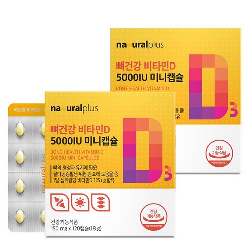 내츄럴플러스 뼈건강 비타민D 5000IU 미니캡슐 18g, 2개, 120정