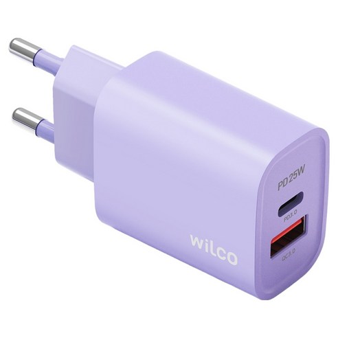 윌코 25W 2포트 멀티 PPS PD3.0 초고속 충전기, 퍼플, 1개