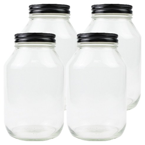 공병상회 OS원형 1 유리병 850ml x 4p + 캡 블랙 4p 세트, 1세트