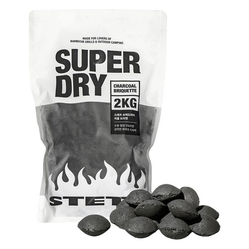 스테츠 슈퍼 드라이 차콜 브리켓 바베큐 캠핑용 숯, 1개, 2kg