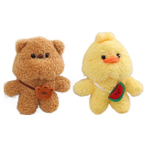 아이끌레 뽀글 동물농장 인형 키링 2종 세트, 옐로우오리, 브라운곰, 1세트, 12cm