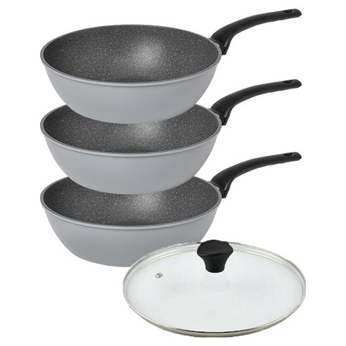 인터쿡 퀸센스 인터 후라이팬 3종 + 유리뚜껑 세트, 그레이, 1세트, 궁중팬 28cm 3p + 유리뚜껑 28cm