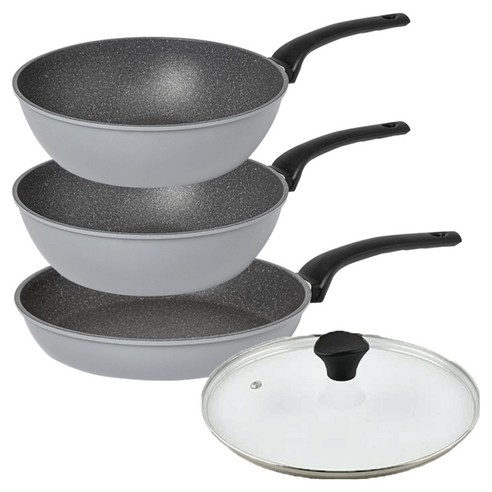 인터쿡 퀸센스 인터 후라이팬 3종 + 유리뚜껑 세트, 그레이, 1세트, 후라이팬 28cm + 궁중팬 28cm 2p + 유리뚜껑 28cm