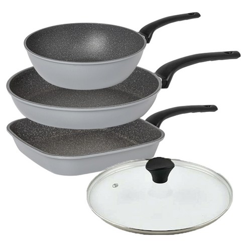 인터쿡 퀸센스 후라이팬 3종 + 유리뚜껑 세트, 그레이, 1세트, 사각팬 27cm + 후라이팬 28cm + 궁중팬 24cm + 유리뚜껑 28cm