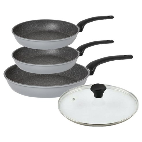 인터쿡 퀸센스 후라이팬 3종 + 유리뚜껑 세트, 그레이, 1세트, 후라이팬 28cm + 후라이팬 24cm 2p + 유리뚜껑 28cm
