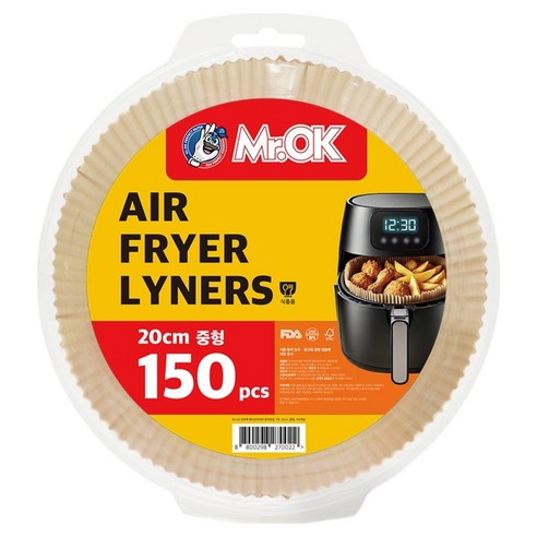 Mr.ok 에어프라이어 종이호일, 1개, 150개입, 20cm