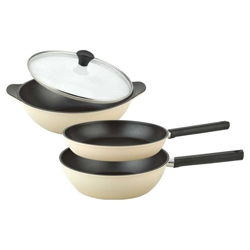 퀸센스 샌드 후라이팬 3종 + 유리뚜껑 세트, 베이지, 1세트, 후라이팬 28cm + 궁중팬 28cm + 파티웍 28cm + 유리뚜껑 28cm
