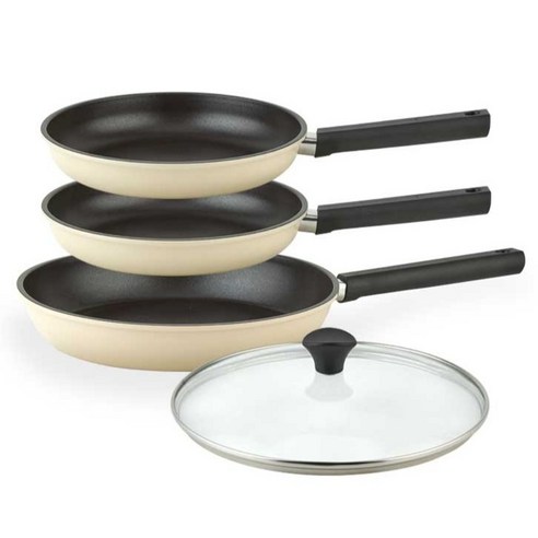 퀸센스 샌드 후라이팬 3종 + 유리뚜껑 세트, 베이지, 1세트, 후라이팬 28cm + 후라이팬 24cm + 후라이팬 24cm + 유리뚜껑 28cm