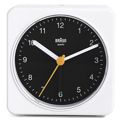 BRAUN 클래식 아날로그 크레센도 알람 무소음 사각 탁상시계, 화이트 + 블랙