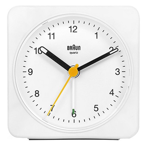 BRAUN 클래식 아날로그 크레센도 알람 무소음 사각 탁상시계, 화이트