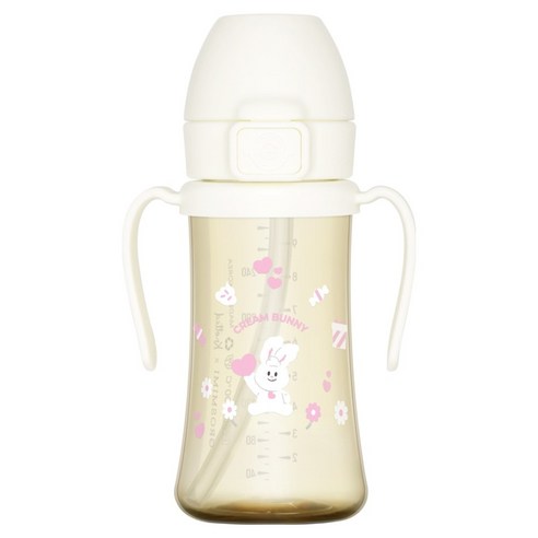 그로미미 유아용 노티드 PPSU 크림버니 스틸프리 빨대컵 1단계 300ml, 1개, 밀크
