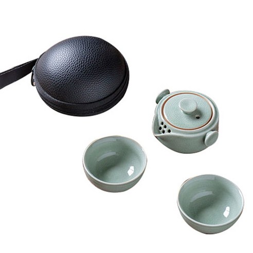 오후반차 컴팩트 휴대용 다도 도자기 세트, lightblue, 1세트, teapot + teacup 2p + minibag