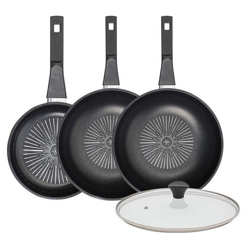 인터쿡 클래식 후라이팬 세트 4개, 블랙, 1세트, 20cm 후라이팬 + 28cm 궁중팬 + 28cm 궁중팬 + 유리뚜껑