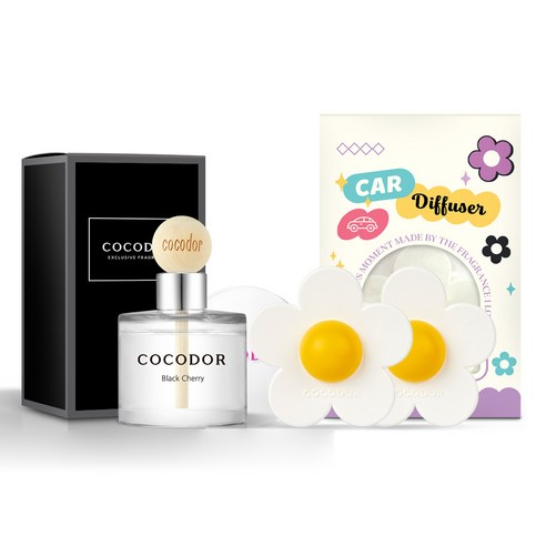 코코도르 차량용 우드볼 디퓨저 50ml + 플라워 투웨이 세트, 1세트, 블랙체리, 그린레몬