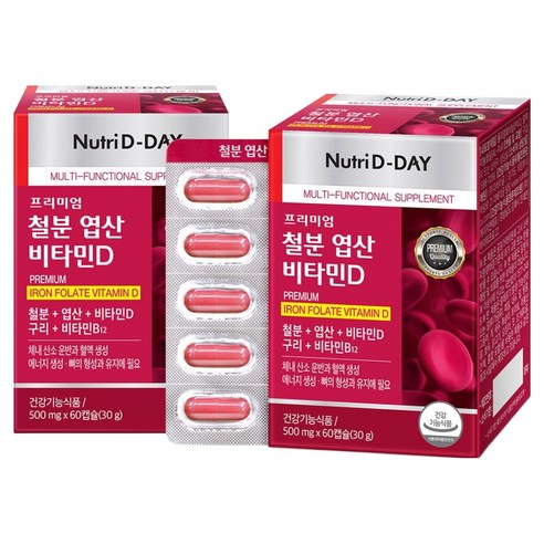 뉴트리디데이 프리미엄 철분 엽산 비타민D 30g, 60정, 2개