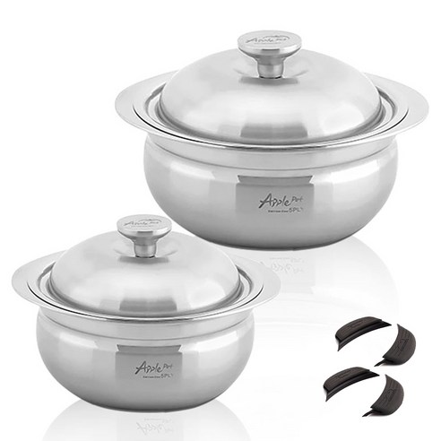 크로벨 애플팟 통5중 인덕션 스텐냄비 세트 6개, 양수냄비 16cm + 양수냄비 20cm + 실리콘핸들 4p, 1세트