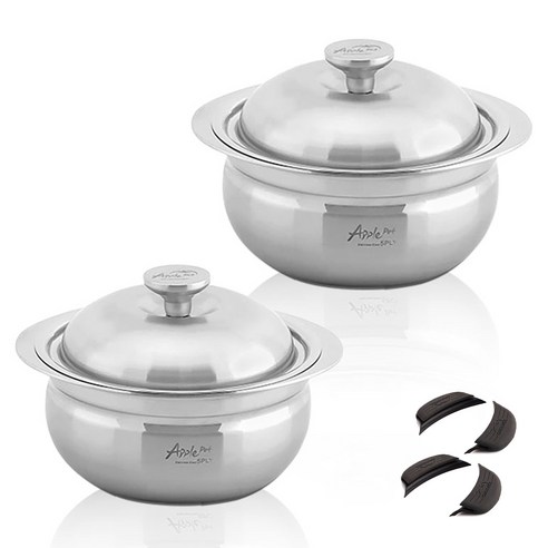 크로벨 애플팟 통5중 인덕션 스텐냄비 세트 6개, 양수냄비 14cm + 양수냄비 16cm + 실리콘핸들 4p, 1세트