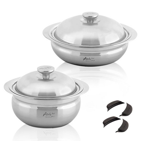 크로벨 애플팟 통5중 인덕션 스텐냄비 세트 6개, 양수냄비 14cm + 전골냄비 20cm + 실리콘핸들 4p, 1세트