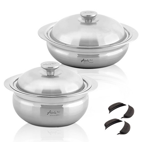 크로벨 애플팟 통5중 인덕션 스텐냄비 세트 6개, 양수냄비 18cm + 전골냄비 24cm + 실리콘핸들 4p, 1세트