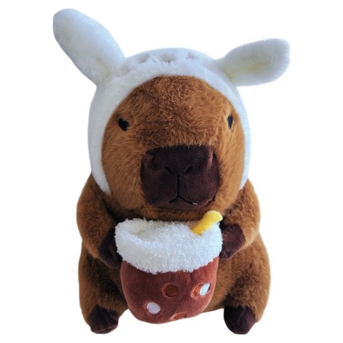 카피바라 봉제인형, 30cm, 화이트모자버블티, 1개
