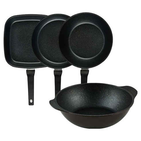 퀸센스 디너 후라이팬 세트 4개, 브라운, 1세트, 사각팬 27cm + 후라이팬 28cm + 궁중팬 28cm + 파티웍 28cm