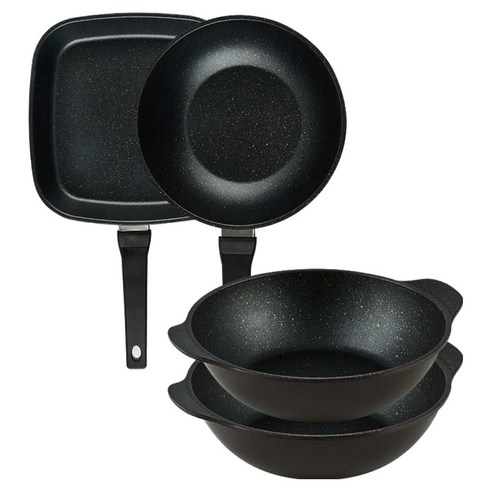 퀸센스 디너 후라이팬 세트 4개, 브라운, 1세트, 사각팬 27cm + 궁중팬 24cm + 파티웍 28cm 2p