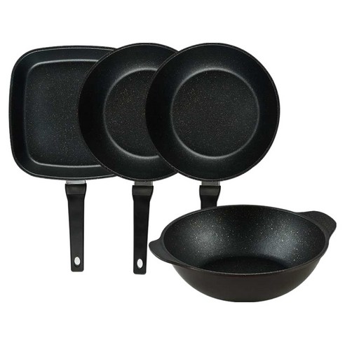 퀸센스 디너 후라이팬 세트 4개, 브라운, 1세트, 사각팬 27cm + 궁중팬 28cm 2p + 파티웍 28cm