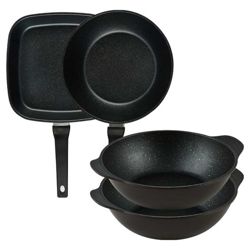 퀸센스 디너 후라이팬 세트 4개, 브라운, 1세트, 사각팬 27cm + 궁중팬 28cm + 파티웍 28cm 2p