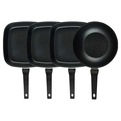 퀸센스 디너 후라이팬 세트 4개, 브라운, 1세트, 사각팬 27cm 3p + 궁중팬 24cm