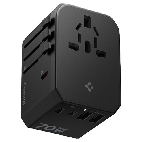 슈피겐 해외 여행용 초고속 멀티 어댑터 5포트 충전 70W Gan USB PD PPS + 파우치 세트 블랙 ACH08941, 1개