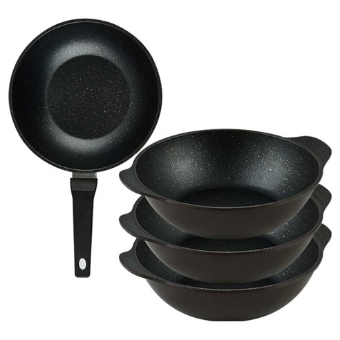 퀸센스 디너 후라이팬 4종 세트 4개, 브라운, 1세트, 궁중팬 24cm + 파티웍 28cm(3p)
