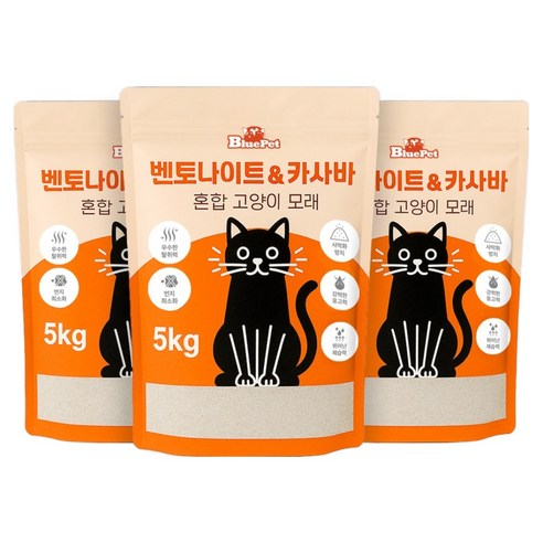블루펫 고양이 벤토나이트 카사바 혼합 모래, 5kg, 3개, 무향