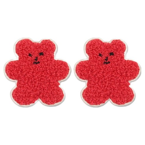 동대문단추왕 열접착식 자수 동물 보슬이젤리곰 와펜 패치, 레드, 2개