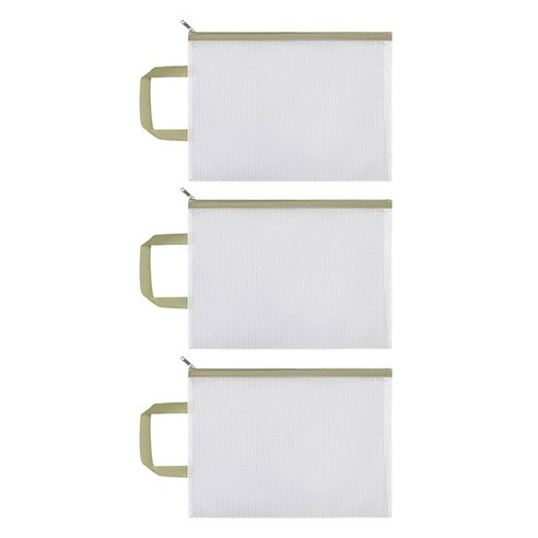 루이노리브 A4 방수 휴대용 메쉬 지퍼백 35 x 26 cm, 카키, 3개
