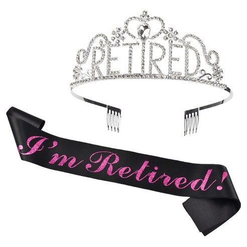 비에이비오 은퇴 퇴사 기념 I am retired 파티 티아라 + 베너 세트, 혼합색상, 1세트