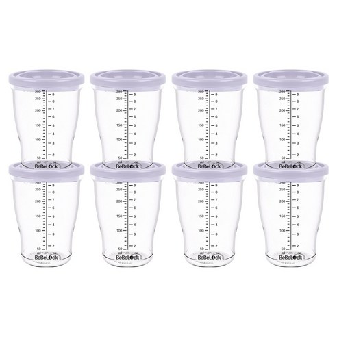 베베락 유아용 PP 밀폐 이유식 용기, 280ml, 라벤더, 8개