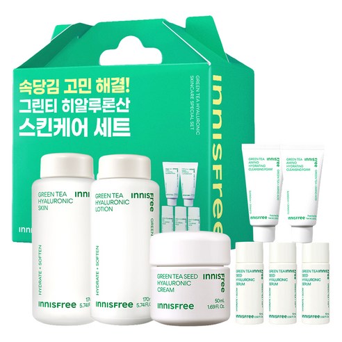 이니스프리 그린티 히알루론산 스킨케어 3종 세트, 1세트