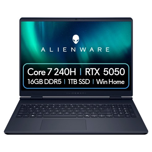델 2025 에일리언웨어 오로라 16 코어7 인텔 14세대 지포스 RTX 5050, 인터스텔라 인디고, 1TB, 16GB, WIN11 Home, DAC16250-WH03KR